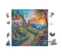 Lighthouse Coastal Path 100 Pieces Classic Jigsaw Puzzle Puzzle for Adults Concentration Training Wall Art Mental Exercise Halloween Durable Cardboard 28x28cm