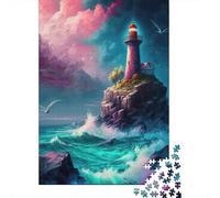 Lighthouse Coastal Scenery 1000 Piece Jigsaw Puzzle Paper for Adults Ocean Wave Theme Puzzle Game for Family Relaxation Focus Home Gift 38x26cm/1000pcs
