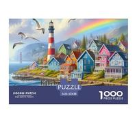 Lighthouse Coastal Village 1000 Piece Jigsaw Puzzle Paper for Adults Rainbow Scenery Jigsaw Puzzle for Family Relaxation Home Decor Gift 52x38cm/1000pcs 52x38cm/1000pcs
