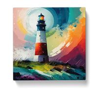 Lighthouse Color Field Painting Canvas Print | Gallery Wrapped 30mm Frame Wall Art | 20x20 inches | Ready to Hang | Modern Seascape Picture | Living Room Bedroom Lounge Office