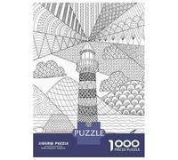 Lighthouse Coloring Page with Intricate Patterns 1000 Piece Jigsaw Puzzle, Old Europe Travel Artwork, Decorative Artwork, Premium Paper Puzzle, Travel Gift for Home Décor Fans, 52x38cm/1000pcs
