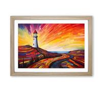 Lighthouse Colour Field Framed Wall Art Print, Ready to Hang Picture for Living Room Bedroom Home Office, Oak A2 (66 x 48 cm)