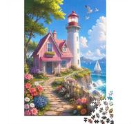 Lighthouse Cottage 1000 Pieces Mini Jigsaw Puzzle for Adults | 38x26cm Cardboard, Living Room Decor, Durable Structure, Birthday Gift, Mind Relaxation