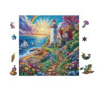 Lighthouse Cottage by The Sea 100-piece Jigsaw Puzzle Set For Adults Teens 14+ Logic Skill Indoor Game Family Game Night Summer Durable Material 28x28cm