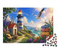 Lighthouse Cottage Seagull Jigsaw Puzzle, 1000 Pcs For Adults | 70x50cm Cardboard, Brain Workout, Birthday Gift, Focus Improvement, Smooth Surface Finish