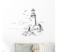 Lighthouse & Cottage Stencil | Coastal Scene Wall Art Decor | Large Nautical Painting Stencil ( Size: 54X66CM/21X26")