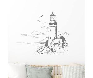 Lighthouse & Cottage Stencil | Coastal Scene Wall Art Decor | Large Nautical Painting Stencil (Size: 54X66CM/21X26)