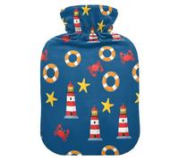 Lighthouse Crab Blue Print Hot Water Bottle with Cover for Pain Relief Feet and Bed Warmer for Sports Injuries, 1L