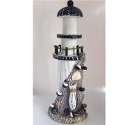 Lighthouse Decoration - White & Navy Blue Wood - 22cm by Quay Traders