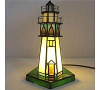Lighthouse Desk Lamp Mosaic Tiffany Stained Glass Table Lamp Nostalgic Night Light Bedroom Bedside Lamp Living Room Decoration Lamp Gift (Color : A)