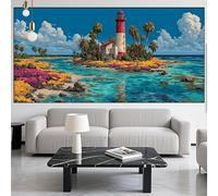 Lighthouse Diamond Art Aegean Sea Diamond Painting Arts and Crafts for Adults,5D Diamont Painting Kits Adults Crysta Cross Stitch Crafts Pictures,DIY Embroidery Kit Beginner,Home Decor 12x24in LK-873