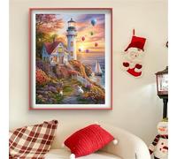 Lighthouse Diamond Art Balloon Diamond Art Kits Adults 5D Square Drill Diaond Painting, Cross Stitch Arts Crafts Pictures Embroidery Kit for Beginner for Home Wall Decor, Gifts for Women 30x50cm J0-80