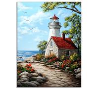 Lighthouse Diamond Art Houses Diamond Painting, Crystal Art Kits for Adults, DIY Rhinestone Crystal Cross Stitch Embroidery Crafts, Dimond Painting Accessories for Christmas Decorations 50x70cm Y8-662