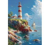 Lighthouse Diamond Art Kits for Adults,5D Sailboat Diamond Painting Kits for Beginners, Crystal Art Crafts for Adults, DIY Full Drill Painting Dimond for Room Decor, Gifts for Women 24x32inch -TL1920