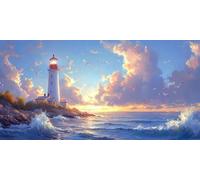 Lighthouse Diamond Art Landscape Diamond Painting Kits for Adults Beginner 5D DIY Full Round Drill Cross Stitch Kits for Adults Arts and Crafts for Bedroom Decor, Home Decor, Gifts 70*140CM -bby26035Z