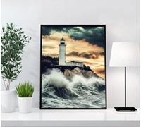 Lighthouse Diamond Art Ocean Diamond Painting Kits for Adults, 5D Round Full Drill Gem Art Kits for Adults Kids Beginners, DIY Crystal Paintings Crafts for Home Decor, Gifts for Women 100x135cm A69-5U