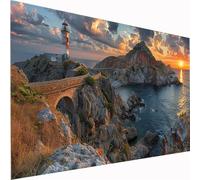 Lighthouse Diamond Art Sunset 5D DIY Diamond Painting Kits for Adults & Kids Beginner, Full Drill Square Diamond Art Craft Set, Crystal DIY Embroidery Cross Stitch for Wall Decor Gifts 70x140cm Z1-707