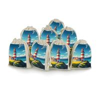 Lighthouse Diamond Paint Bunches Pocket Cotton And Hemp with Drawstring 8 Pieces Reusable Gift Bags Jewelry Pouch for Wedding DIY Craft Party (4.9 X 6.7 Inch)