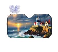 Lighthouse Diamond Paint Printing Windshield Sun Shade for Car. Reflective UV and Heat Shield with Keeps Interior Cool Universal Sedans