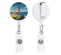Lighthouse Diamond Paint Retractable Badge Reel - Personalized ID Name Badge Holder with Lanyard Cute Badges Reel Holder Round Nurse Doctor Name Tag Badges Clip for Work