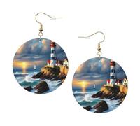 Lighthouse Diamond Paint Trendy Leather Earrings For Women Dangle 1 Pair Lightweight Printed Piercing Earrings Jewelry Gifts For Women Girls