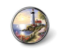 Lighthouse Diamond Painting Badge Holder Exquisite Round Badge with Picture Pin DIY Button Badges Personalized Metal Button Pin Fashion Brooch Crafts Gifts Clothes Decorative Pins