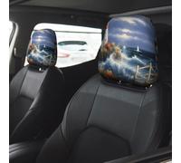 Lighthouse Diamond Painting Car Seat Headrest Cover 2 PCS, Soft Stretchable Fabric Car Head Rest Protector Dustproof Removable Car Headrest Covers Universal Vehicle Accessories