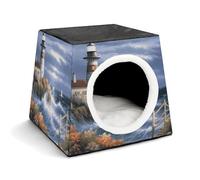 Lighthouse Diamond Painting Cat Bed for Indoor Cats - Foldable Cat & Dog House with Removable Cozy Cushion, Waterproof Oxford Washable Pet House for Small Pets 13.8" X 13.8" X 11.8"