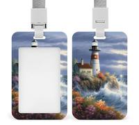 Lighthouse Diamond Painting Id Badge Holder with Lanyard, Clear Vertical Card Protector Waterproof, Breakaway Safety Neck Strap, Heavy Duty Name Tag Holder for Nurse Teacher Officer Staff Women Men
