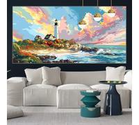 Lighthouse Diamond Painting Kits for Adults 12x27inch Diamond Art Sea Painting by Numbers for Children with Full Square Drill Accessories, Crystal Arts and Crafts Cross Stitch Pictures, Gifts y-w466