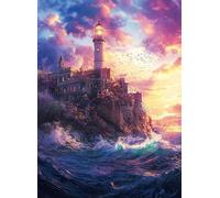 Lighthouse Diamond Painting Kits for Adults, Diamond Art Kits Adults Beach, Full Round Drill Crystal Art Paint by Numbers, 5D Craft Supplies for Kids Embroidery Kit, for Home Wall Decor 30x40cm c-731
