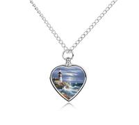 Lighthouse Diamond Painting Pet Memorial Ashes Necklace for Dog Cat Human Urn Heart Pendant with Filling Kit Adjustable 27.6" Chain Custom Cremation Jewelry Keepsake Gift for Women Men Owner