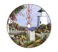 Lighthouse Diamond Painting Print Christmas Tree Skirt,New Year Winter Christmas Tree Decoration,Suitable For Family Parties