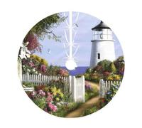 Lighthouse Diamond Painting Print Christmas Tree Skirt,New Year Winter Christmas Tree Decoration,Suitable For Family Parties