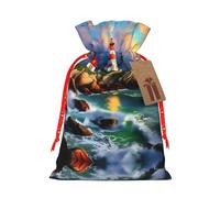 Lighthouse Diamond Painting Printing Christmas Bag With Drawstring Closure, 4.7x6.9 In For Christmas Party Birthday Gift Wrapping