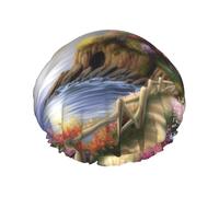 Lighthouse Diamond Painting Shower Cap for Women Men Large Waterproof Shower Bonnet Elastic Band Bathing Hair Hat Spa Salon Caps Double Layered Reusable Bath Caps for Long Hair, Braids