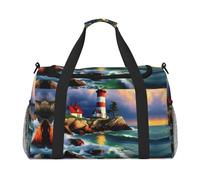 Lighthouse Diamond Painting Travel Duffel Bag with Zippers and Handles, Big Foldable Duffle Bag for Family Vacations