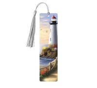 Lighthouse Diamond Painting Wooden Bookmarks 5 Pcs,Handmade Double-Sided Printed Book Marks Page Markers with Gray Tassels Book Accessories Gift for Book Lovers Women Men