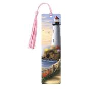Lighthouse Diamond Painting Wooden Bookmarks 5 Pcs,Handmade Double-Sided Printed Book Marks Page Markers with Pink Tassels Book Accessories Gift for Book Lovers Women Men