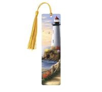 Lighthouse Diamond Painting Wooden Bookmarks 5 Pcs,Handmade Double-Sided Printed Book Marks Page Markers with Gold Tassels Book Accessories Gift for Book Lovers Women Men