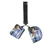 Lighthouse Diamond Painting Wristlet Keychain Wallet Pouch with Strap Double Zipper Small Coin Purse Portable Wrist Bag for Travel Gym Daily Use
