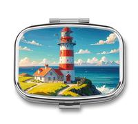 Lighthouse Diamond Pill Box 2 Compartments Portable Travel Pill Case Mini Medicine Organizer for Pocket Purse Metal Waterproof Medicine Container Holder Vitamin Fish Oil