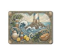 Lighthouse Dish Drying Mats for Kitchen Counter, Blue Ocean Waves Absorbent Rubber Dish Drainer Rack Mat, Summer Vintage Style Drying Pad Coffee Bar Protector 18x24 Inch