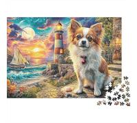 Lighthouse Dog1000 Pieces Cardboard Lighthouse Dog Jigsaw Puzzle Multi Pack Adult Enthusiasts Logic Skill Brain Training Home Decor 70x50cm/1000pcs