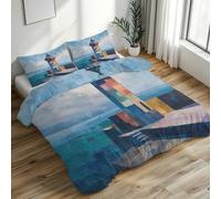Lighthouse Double Duvet Cover, Oil Painting Nautical Bedding Set 3 Piece Soft Microfiber Quilt Cover Reversible Duvet Sets with 2 Pillows Zipper Closure L-65
