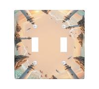 Lighthouse Double Light Switch Cover Plate, Coastal Serene Rock Ocean Summer Blue Plastic Standard Size Toggle Light Switch Cover for Bedroom Bathroom Kitchen Entrance Decor