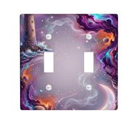 Lighthouse Double Light Switch Cover Plate, Cosmic Fantasy Moon Galaxies N/a Violet Plastic Standard Size Wall Switch Plates Accents for New Apartment Home Bedroom Office Decor