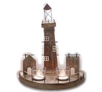Lighthouse Double Tea Light Holder Rustic Wood Handmade Seashore Candle Ornament