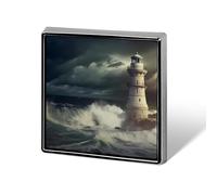 Lighthouse Dramantic Scenery Funny Lapel Pins Square Brooch Tie Suit Dress Accessories for Men Women Wedding Birthday