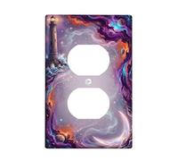 Lighthouse Duplex Outlet Covers Wall Plate, Cosmic Fantasy Moon Galaxies N/a Violet Plastic Standard Size Double Power Outlet Cover Plate for Bedroom Bathroom Kitchen Entrance Decor
